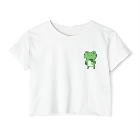 Crop Top Tee - Cute Matcha Tired Froggy Design