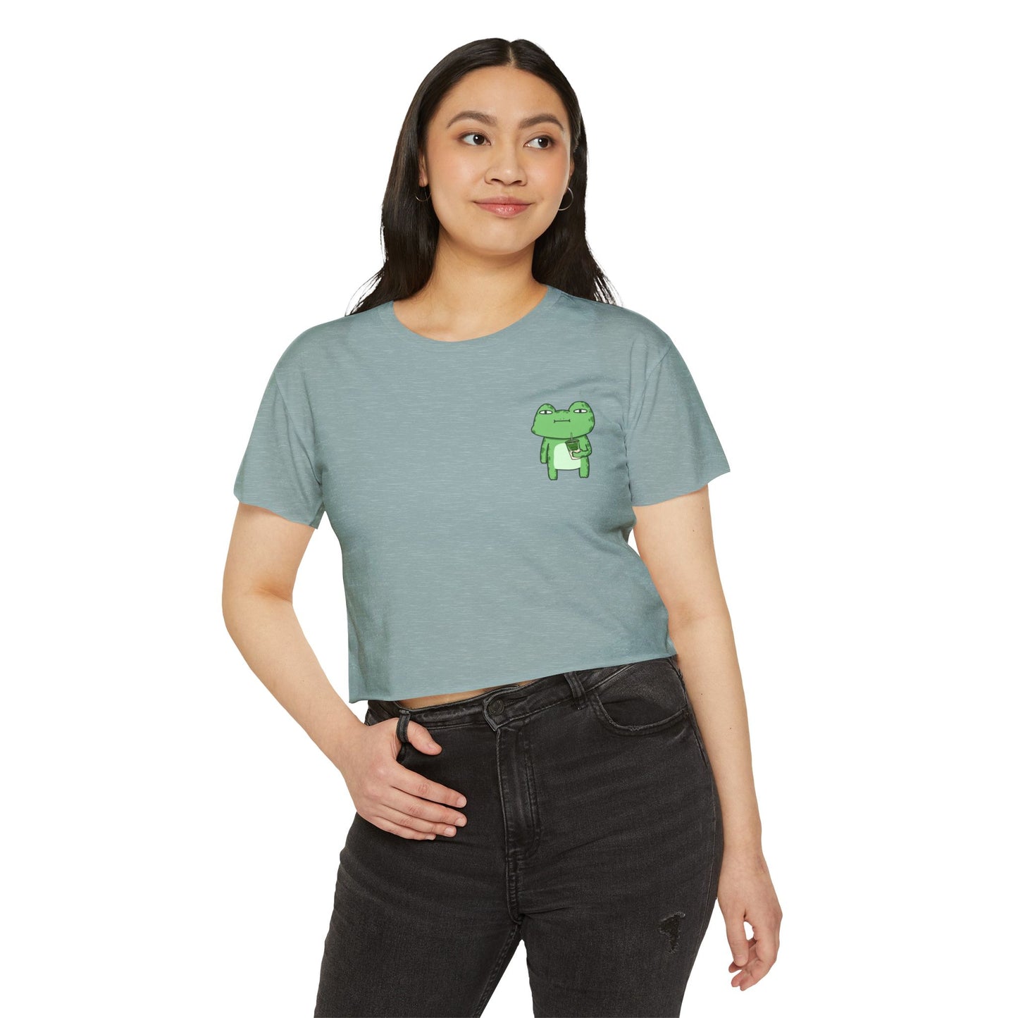 Crop Top Tee - Cute Matcha Tired Froggy Design