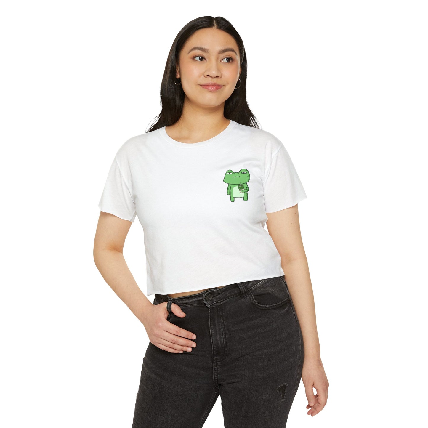 Crop Top Tee - Cute Matcha Tired Froggy Design