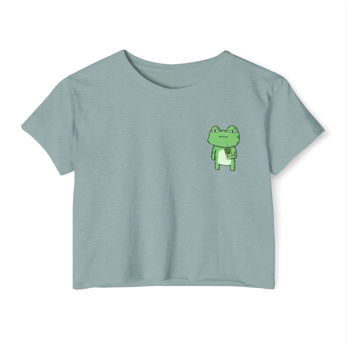 Crop Top Tee - Cute Matcha Tired Froggy Design
